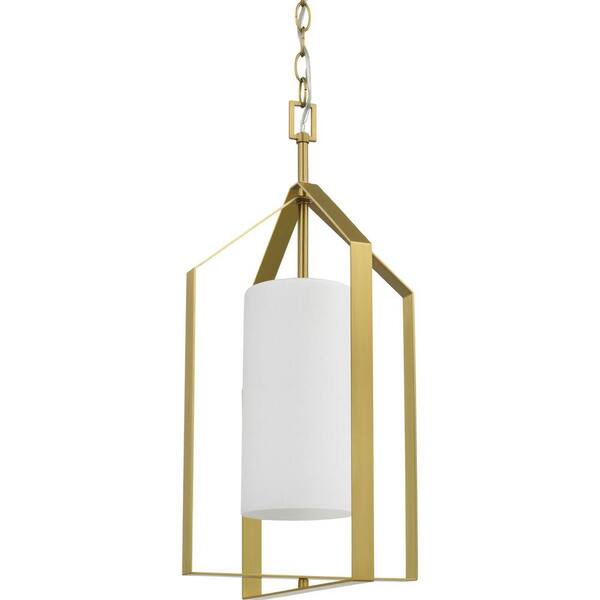 Progress Lighting Vertex 3-Light Brushed Gold Modern/Contemporary Etched Glass Cone Medium Hanging Pendant Light
