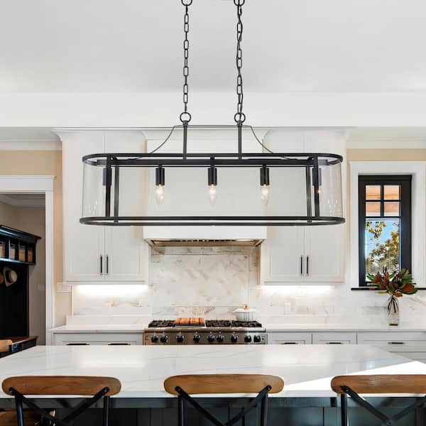 いとしょう ZYZWMB 33.5 in. 5-Light Black Linear Rectangle Kitchen Island
