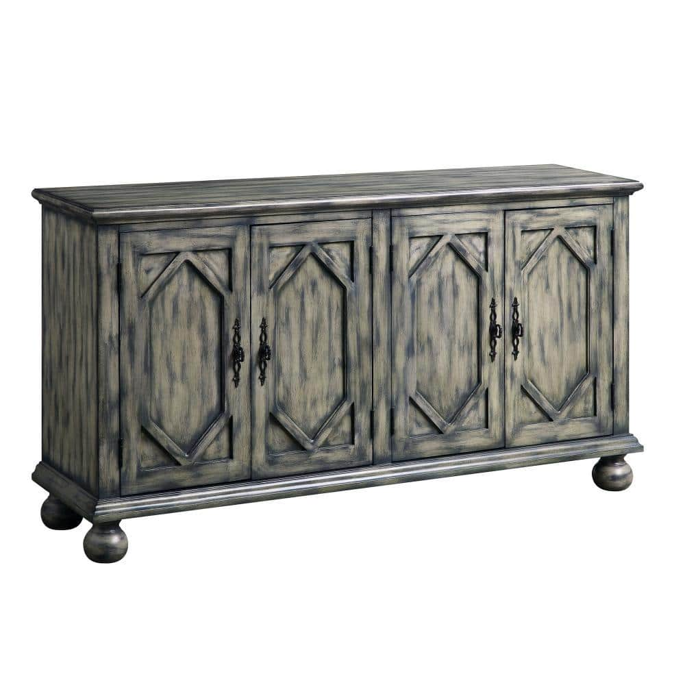 Benjara 15 In. Gray Rectangle Wood Top Console Table With 4-Doors And ...