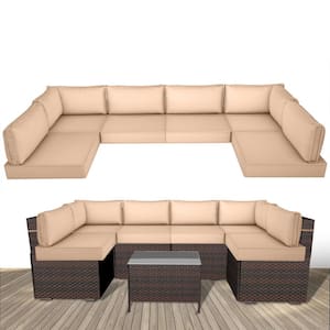 6 Seat Waterproof Outdoor Replacement Cushions, 102.4 x 47.2 x 13.7 in.-14-Piece UV-Protection Patio Sectional Cushions