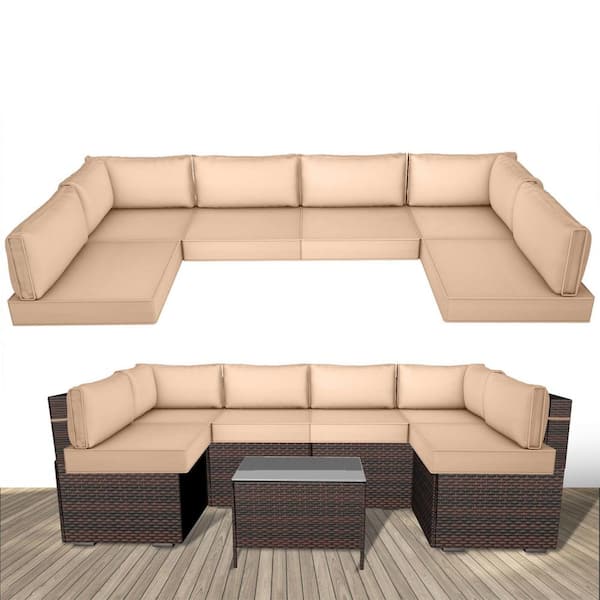 Unbranded 6 Seat Waterproof Outdoor Replacement Cushions, 102.4 x 47.2 x 13.7 in.-14-Piece UV-Protection Patio Sectional Cushions