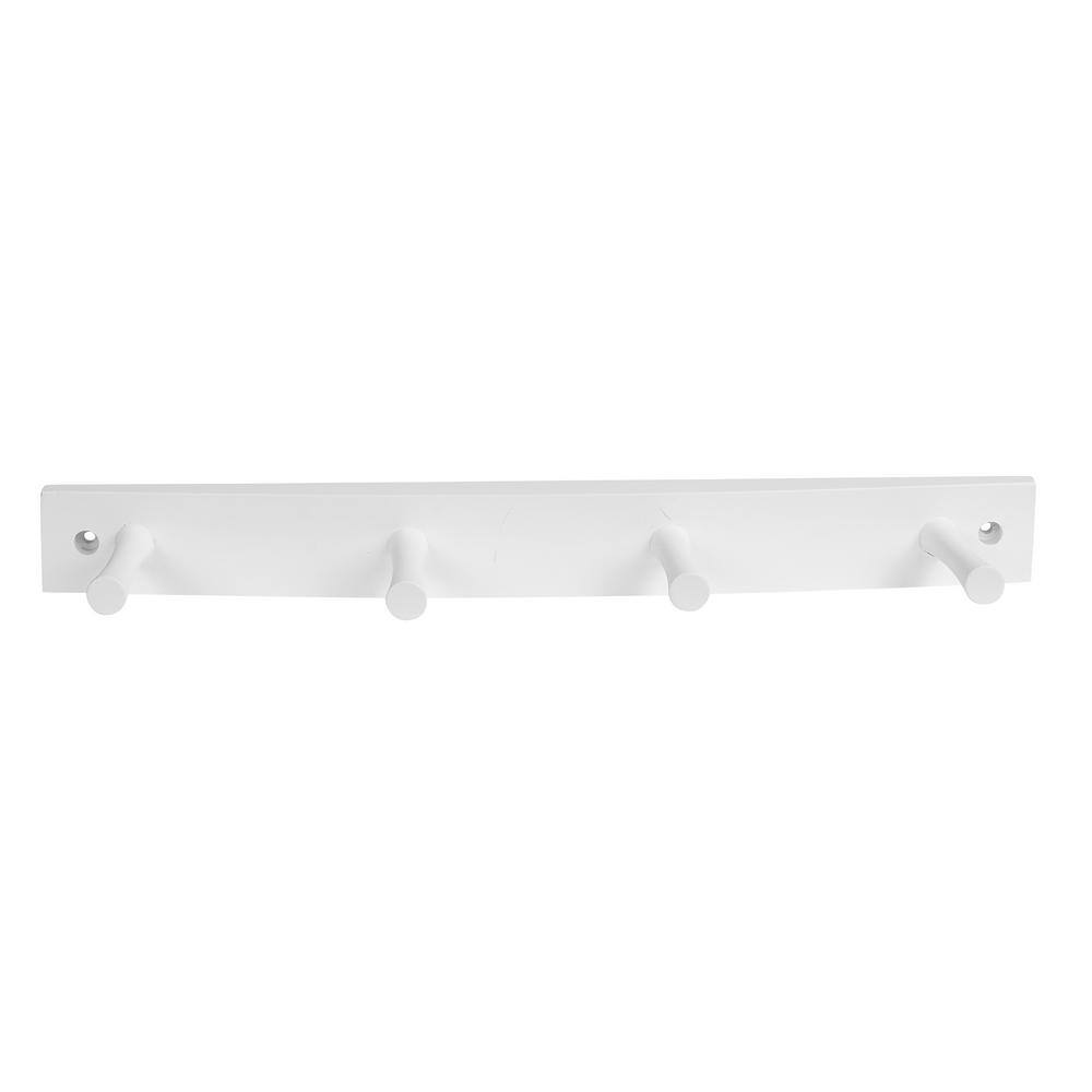 White Wall-Mounted 4 Peg Wood Rack for Entryway