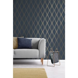 Odie Blue Contour Wave Matte Non-Pasted Strippable Wallpaper Sample