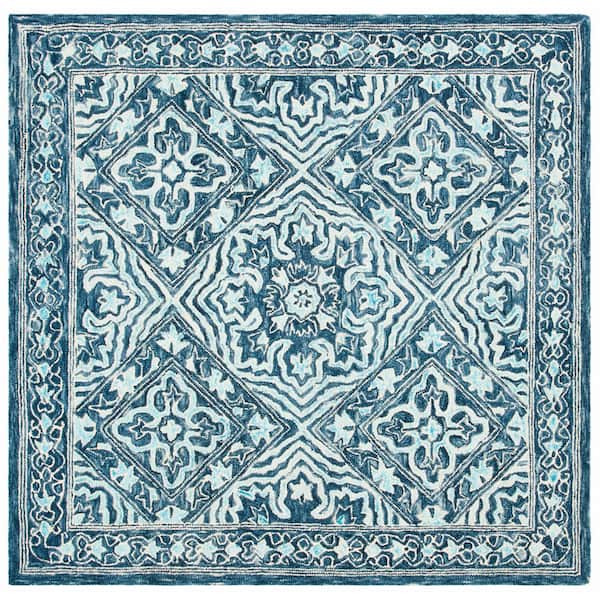 SAFAVIEH Trace Navy/Light Blue 6 ft. x 6 ft. Border Square Area Rug