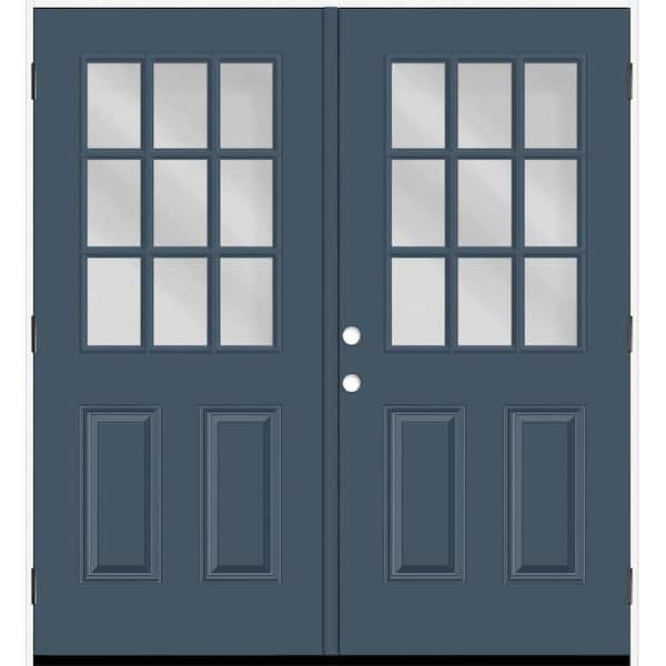 Steves & Sons Reliant 64 in. x 80 in. 2P 1/2L 9L-SDL Clear Glass LHOS DarkDenim Finish Fiberglass Double Prehung Front Door 4 in. Jamb