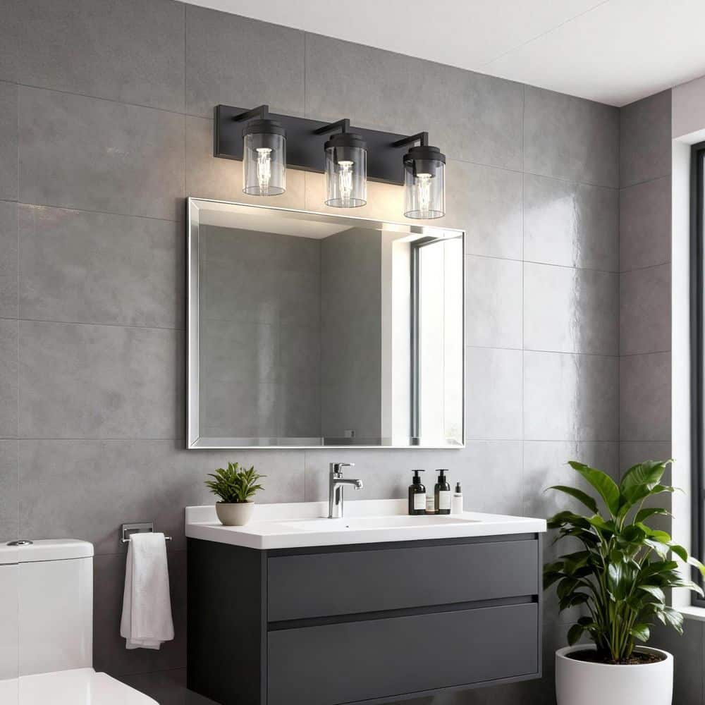 21.65 in 3 Light Matte Black Traditional Vanity Light  with Clear Cylinder Glass Shade for Bathroom Vanity Lighting price history on PriceWatchPro