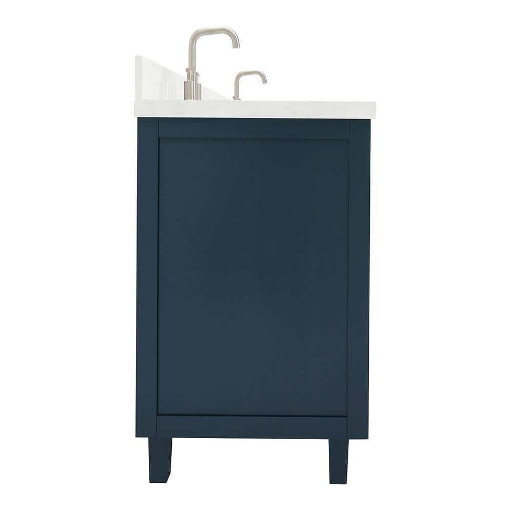 Midnight Blue Double Sink Freestanding Vanity with Carrara Quartz Top