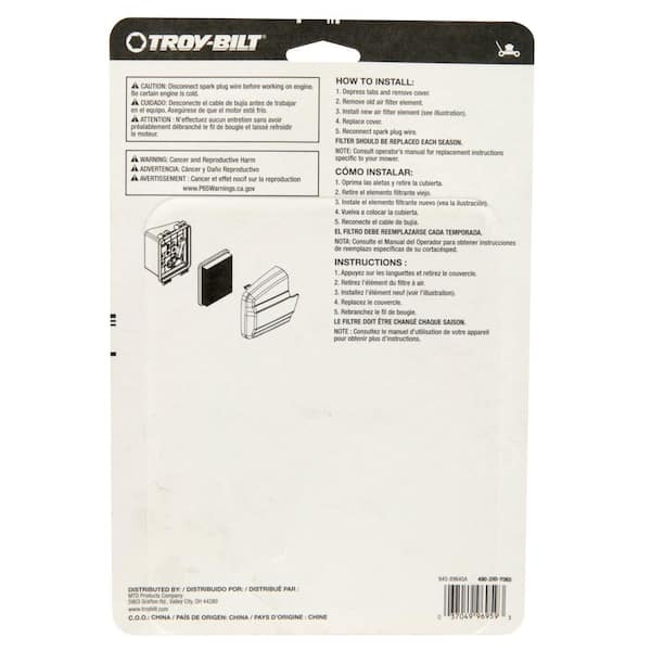 Troy Bilt Original Equipment Air Filter Premium 159cc And 196cc Ohv Engines Oe 951 751 490 0 Y065