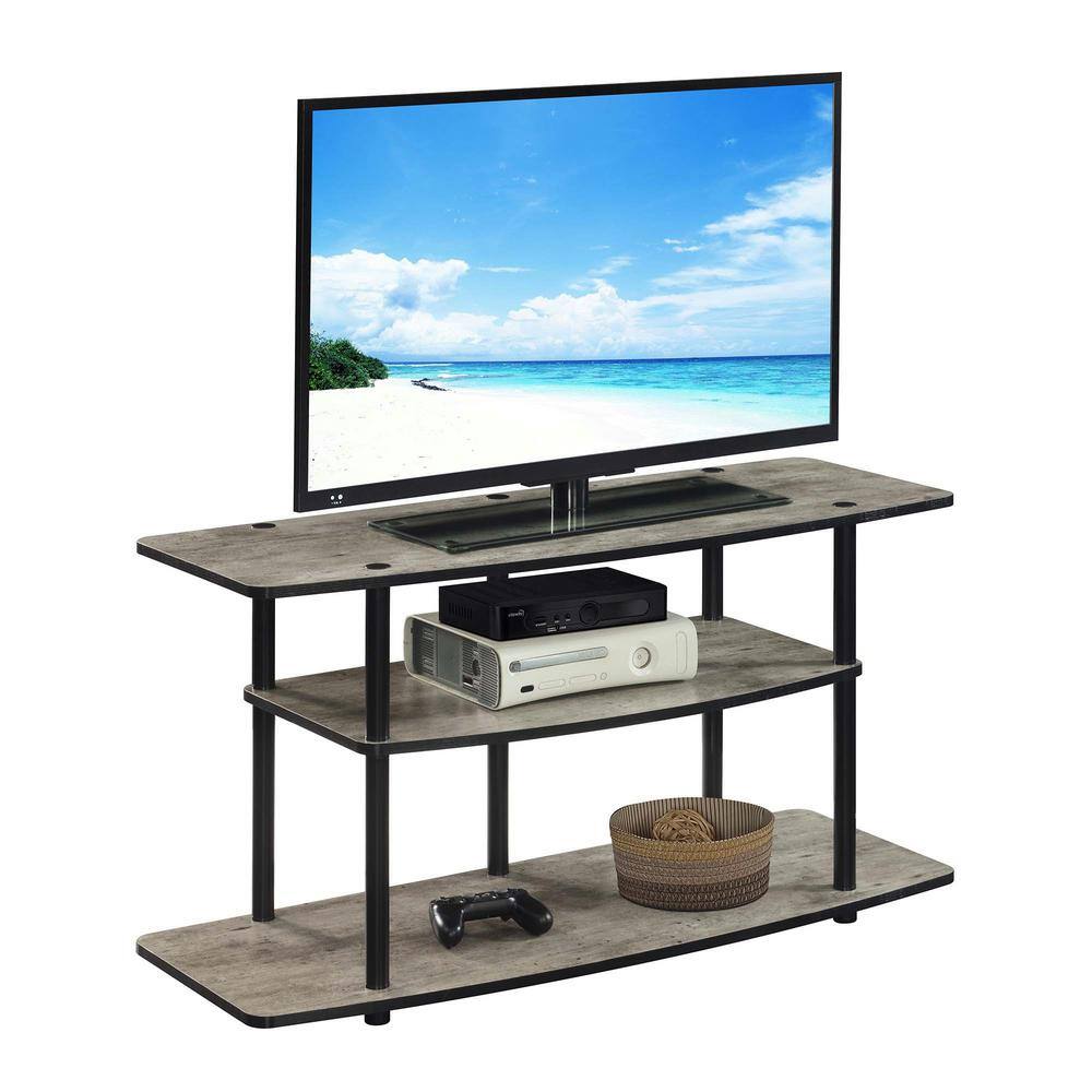 Modern Faux Birch and Black 3-Tier Wide TV Stand
