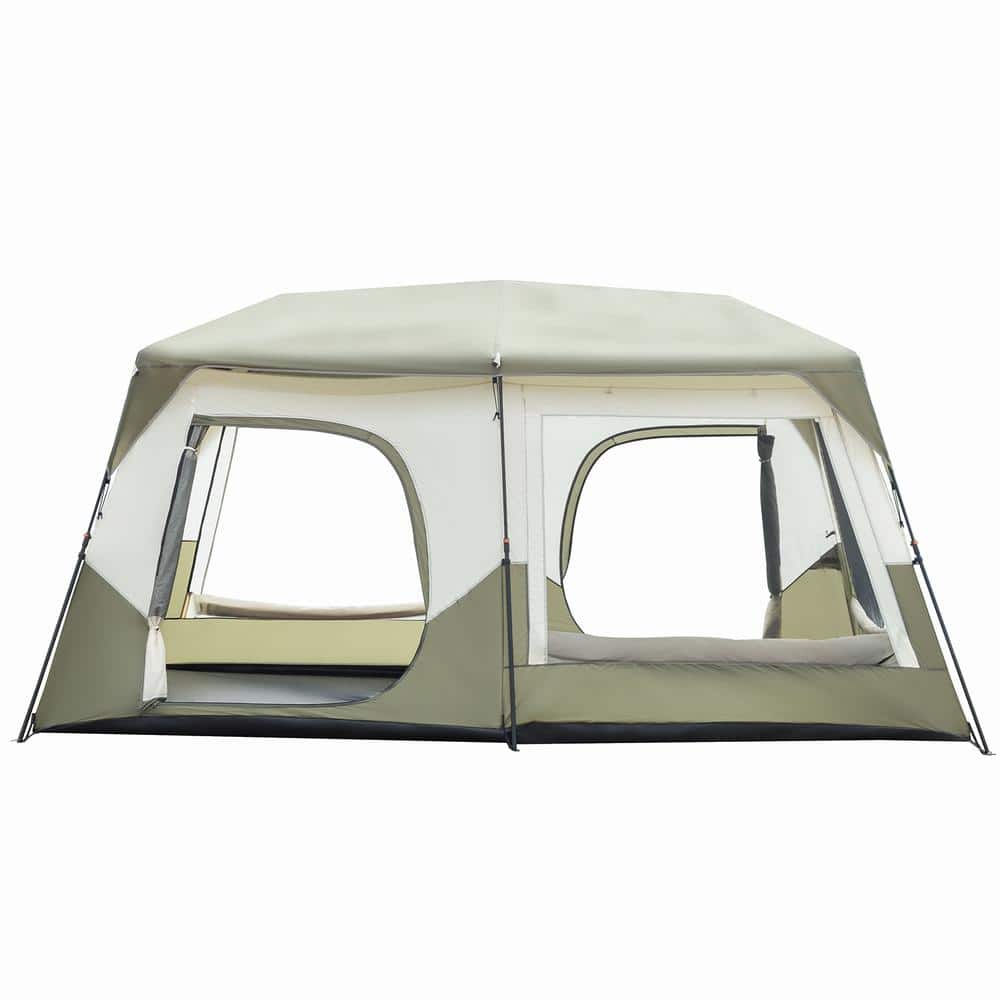 10-Person White and Green Camping Tent with Carry Bag
