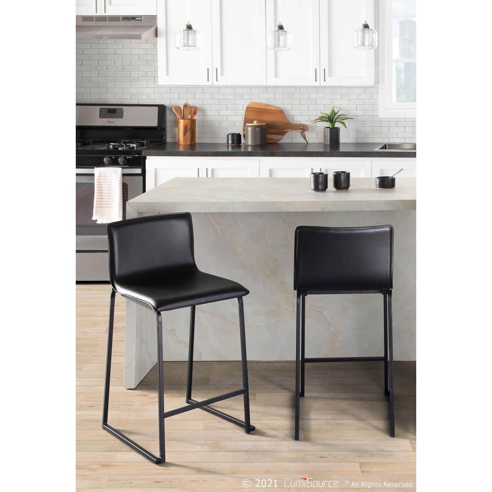 Mara 26" Black Faux Leather and Metal Counter Stools Set