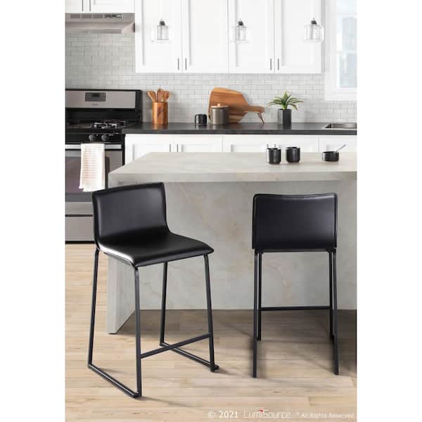 Mara 26 in. Black Faux Leather and Black Metal Counter Stool (Set of 2)