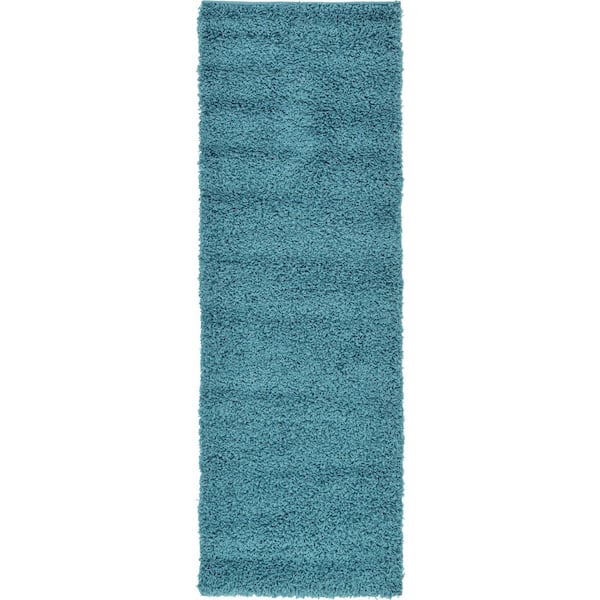 Unique Loom Solid Shag Aqua Blue 6 ft. Runner Rug