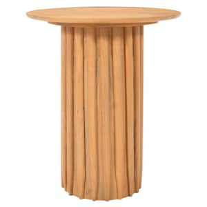 20 in. Brown Round Mango Wood End Table with Fluted Base