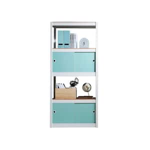 Kepsuul 32 in. W x 16 in. D x 77 in. H White Four Shelf + 2 Mint Door Customizable Modular Wood Shelving and Storage