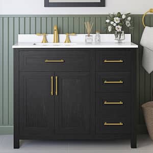 Beaufort 42 in. Single Sink Freestanding Black Bath Vanity with White Engineered Stone Top (Assembled)