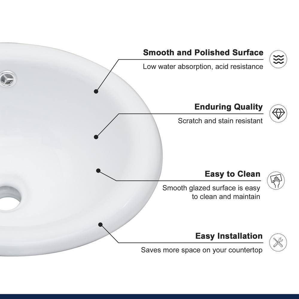Glossy White Oval Ceramic Vessel Bathroom Sink