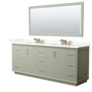 Strada 84 in. W x 22 in. D x 35 in. H Double Bath Vanity in Light Green with Giotto Quart Top and 70 in. Mirror