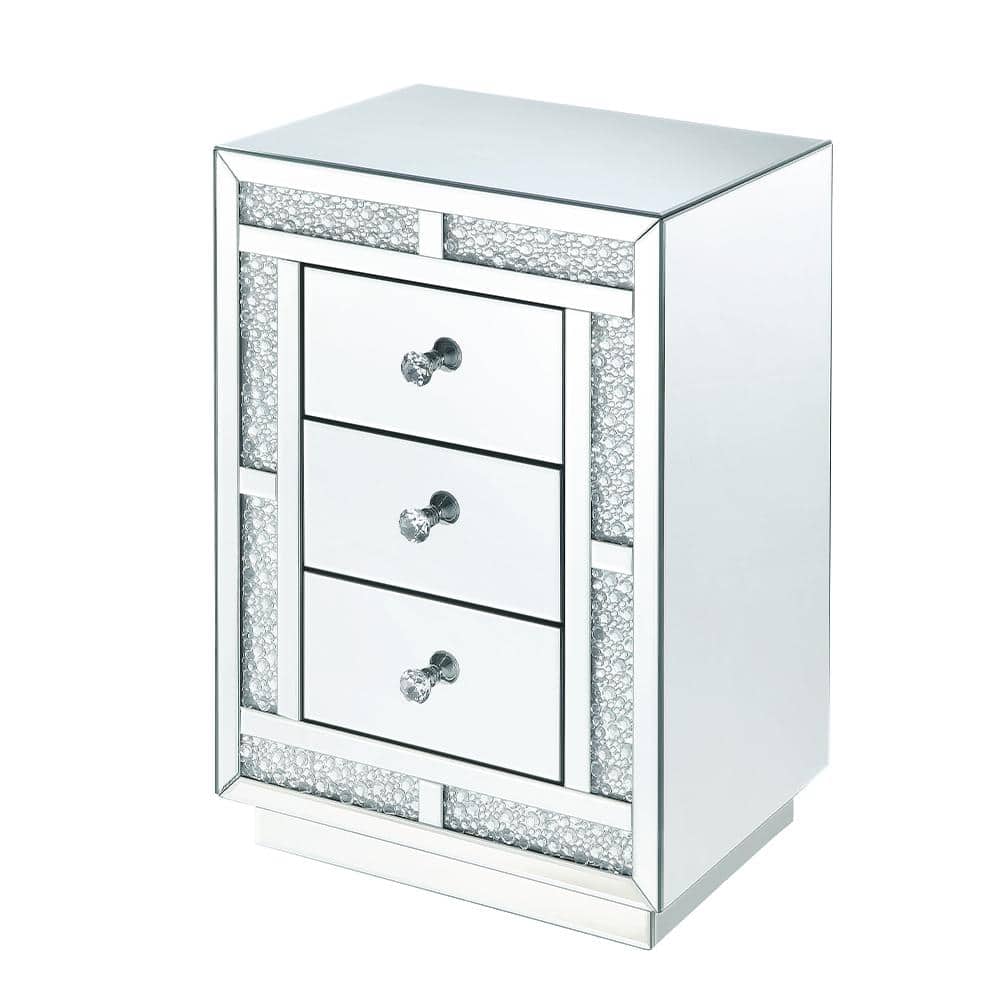 Mallika Mirrored 3-Drawer Accent Table with Faux Crystals