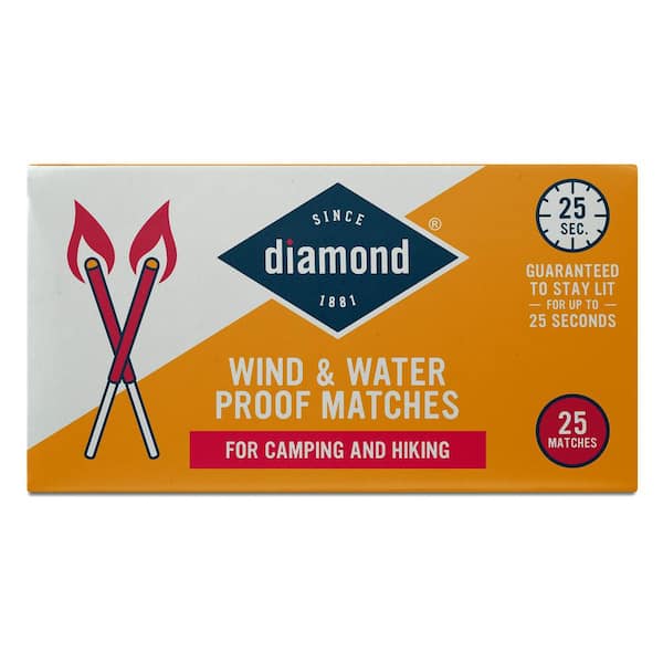 Diamond Weatherproof Matches, Wind and Waterproof Match for Camping, Hiking and Emergency Prep (25-Count)