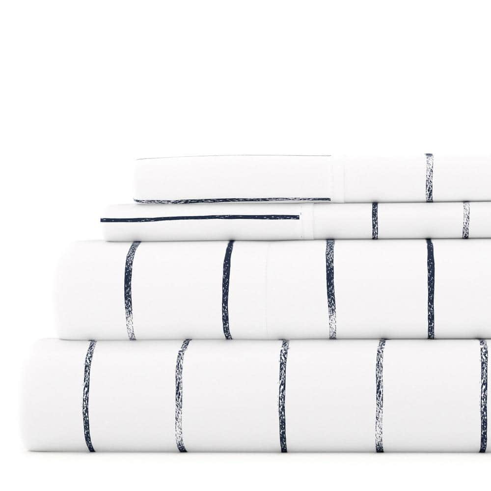 Nautical Navy and White Striped Microfiber Queen Sheet Set