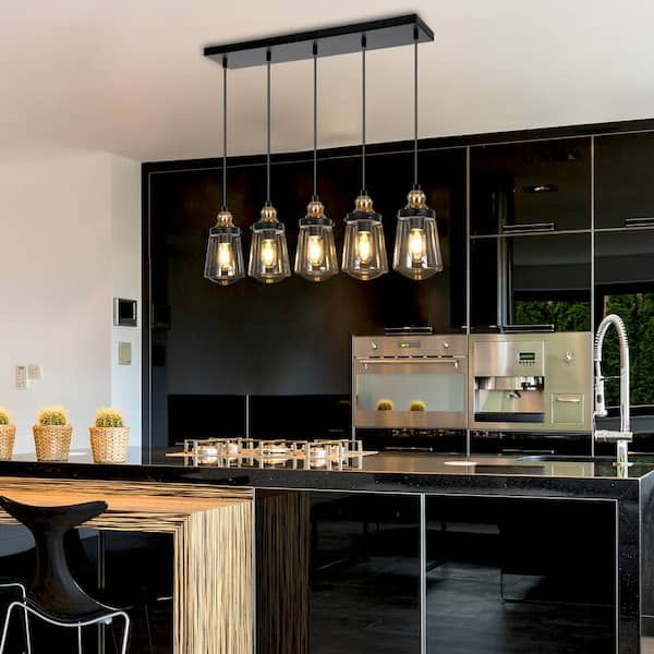 Modern Dining Room Light Fixture 5-Light 32-in Large Island Chandelier Contemporary Glass Chandelier for Living Room