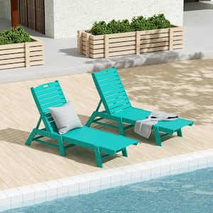 Laguna 2-Piece Turquoise HDPE All Weather Fade Proof Plastic Reclining Outdoor Patio Adjustable Chaise Lounge Chairs