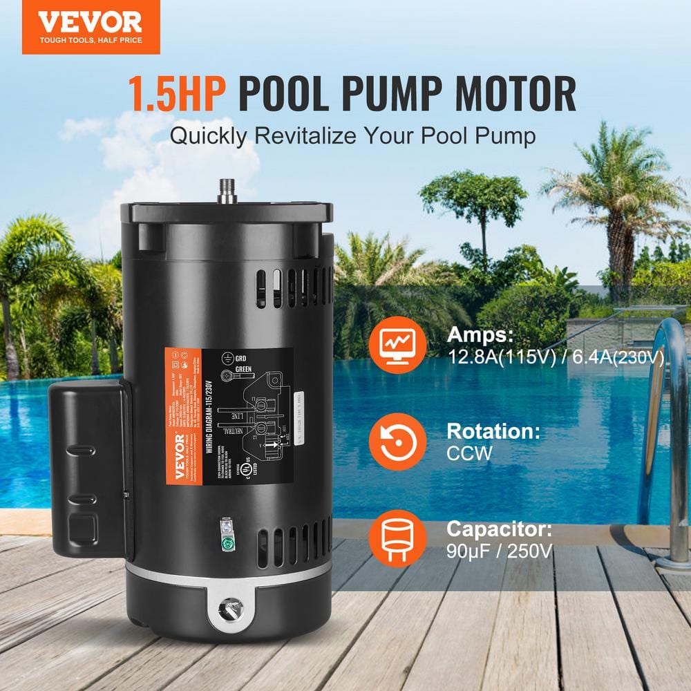 VEVOR Black Steel 1.5 HP Pool Pump Motor