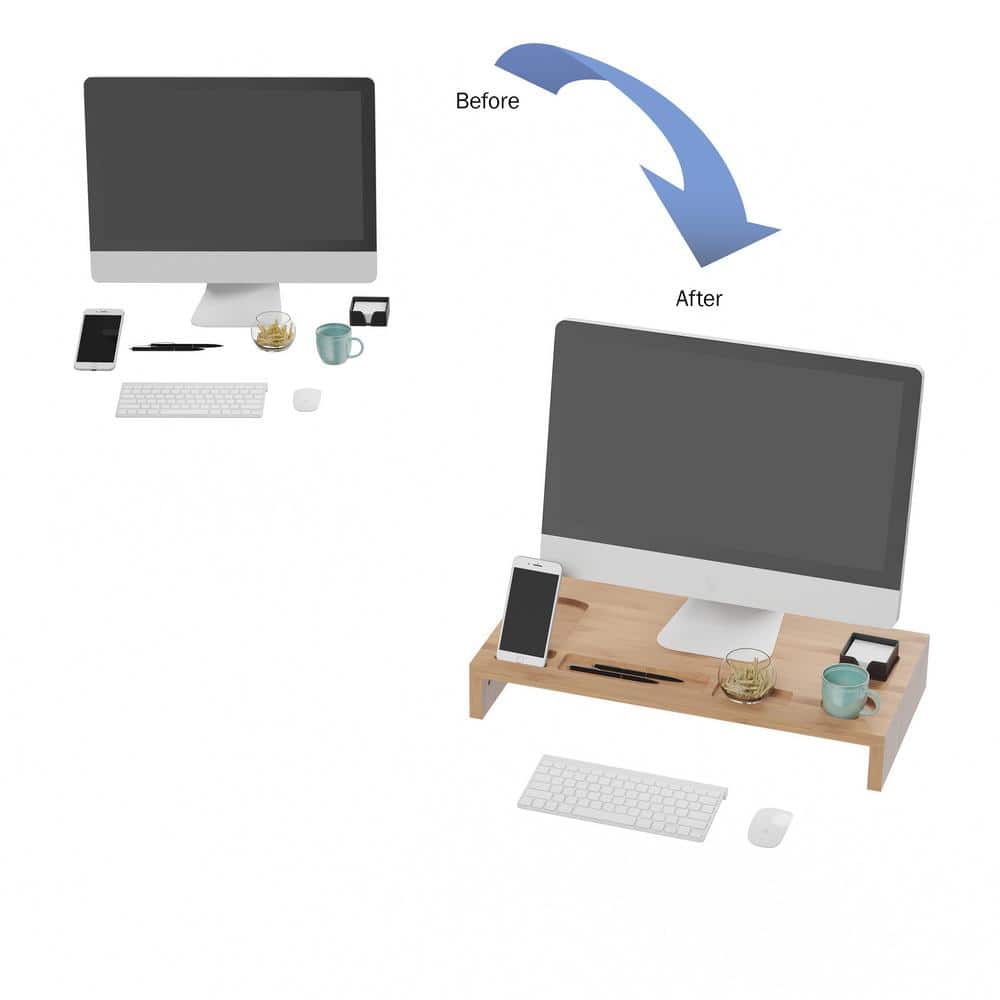Natural Bamboo 23.8" Desktop Monitor Stand with Organizer