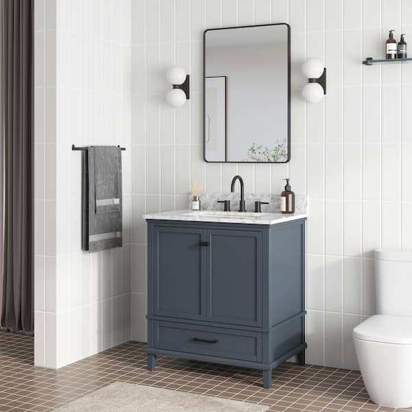 Ryan 24 in. W x 33 in. H Rectangular Stainless Steel Framed Wall Bathroom Vanity Mirror in Matte Black