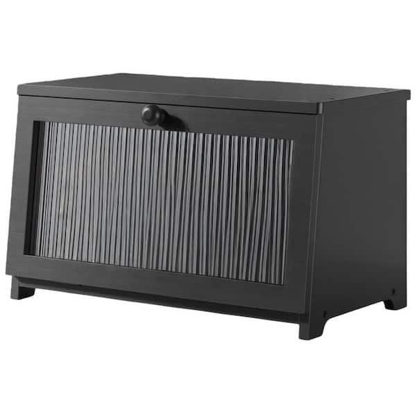 1 Piece Black Bamboo Bread Box, Large Capacity Kitchen Countertop Organizer, Stylish Bread Storage with Window