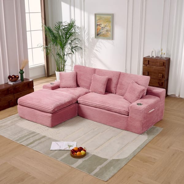 4-Seats Modular Sectional 98 in. W Armless Fabric L-Shaped Performance Fabric Sofa in Pink with Chaise