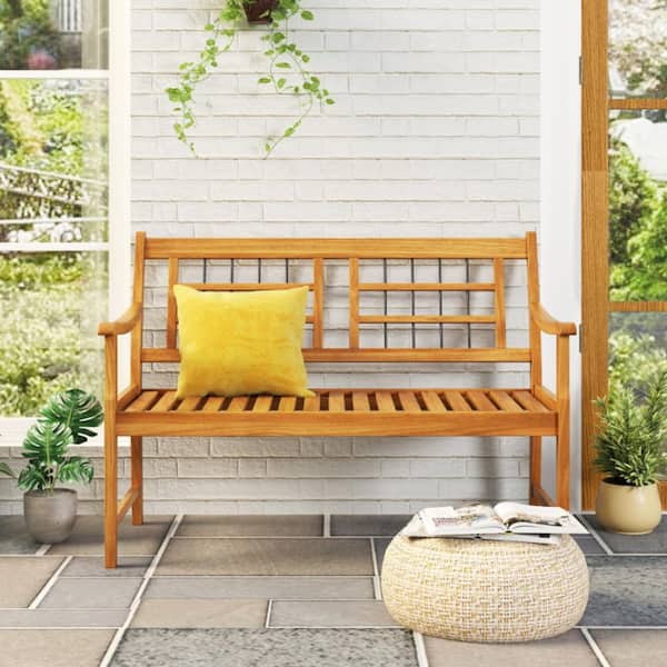 ANGELES HOME 2 Person 46-1/2 in. W Wood Outdoor Garden Bench, 800 lbs. Weight Capacity