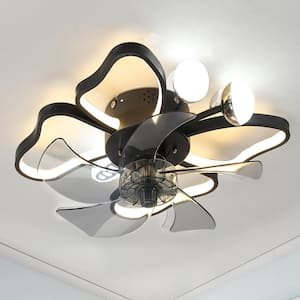 20 in. Integrated LED Indoor Black Modern Butterfly Flush Mount Ceiling Fan with Light Low Profile Ceiling Fan w/ Remote