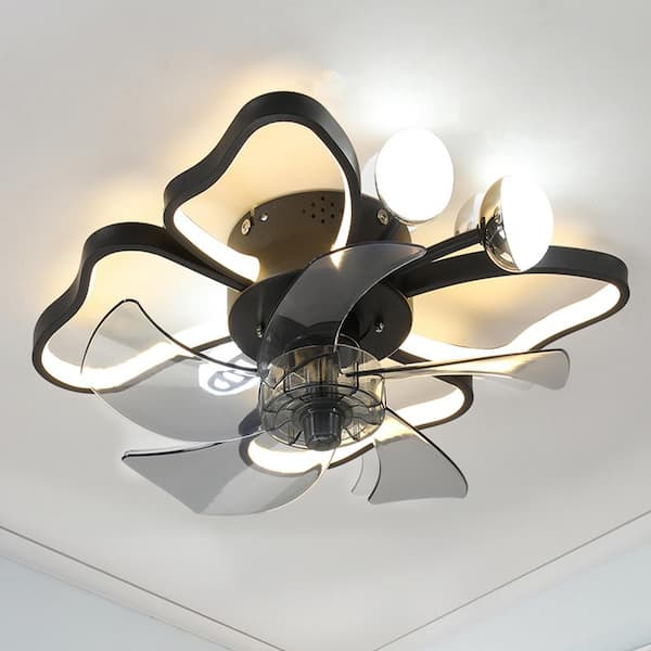Oaks Aura 20 in. Integrated LED Indoor Black Modern Butterfly Flush Mount Ceiling Fan with Light Low Profile Ceiling Fan w/ Remote