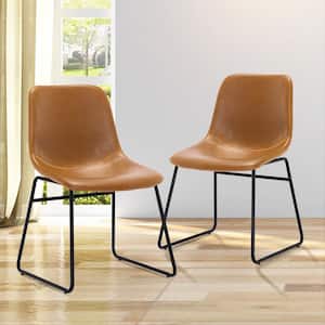18 in. Whiskey Brown Metal Frame Faux Leather Upholstered Counter Height Bar Stools with Low Back (Set of 2)