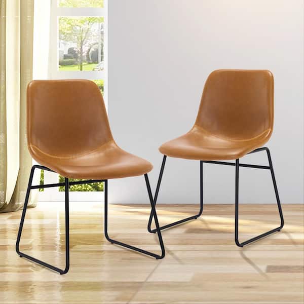 LUE BONA 18 in. Whiskey Brown Metal Frame Faux Leather Upholstered Counter Height Bar Stools with Low Back (Set of 2)