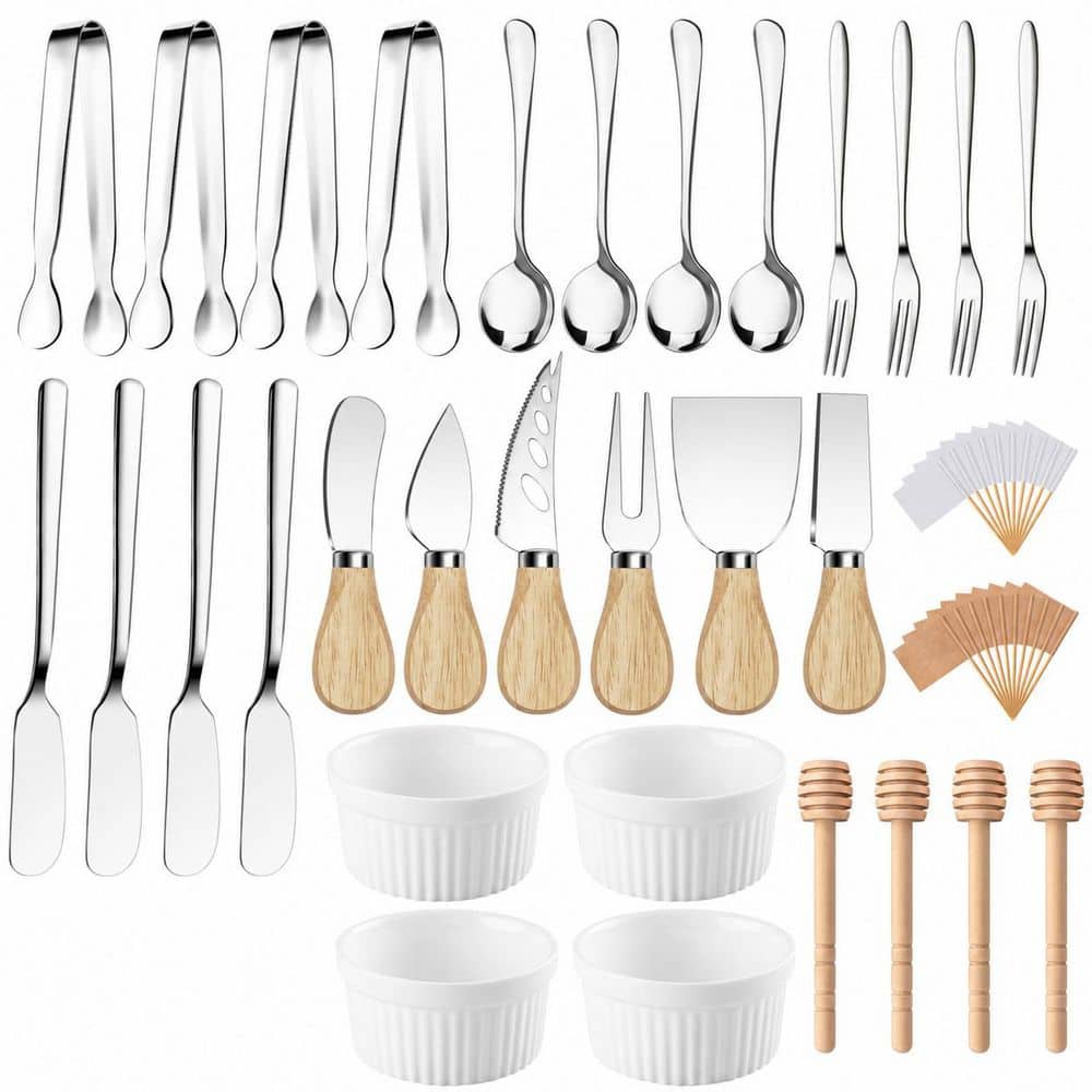 Charcuterie Utensil Set with 6 Cheese Knives, Spreaders, Tongs, Forks, Spoons and Ceramic Bowls price history on PriceWatchPro