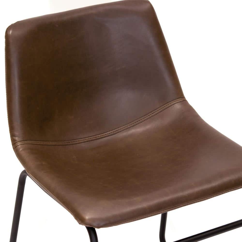 Adan Dark Brown Faux Leather Bar Stools with Metal Frame, Set of 2