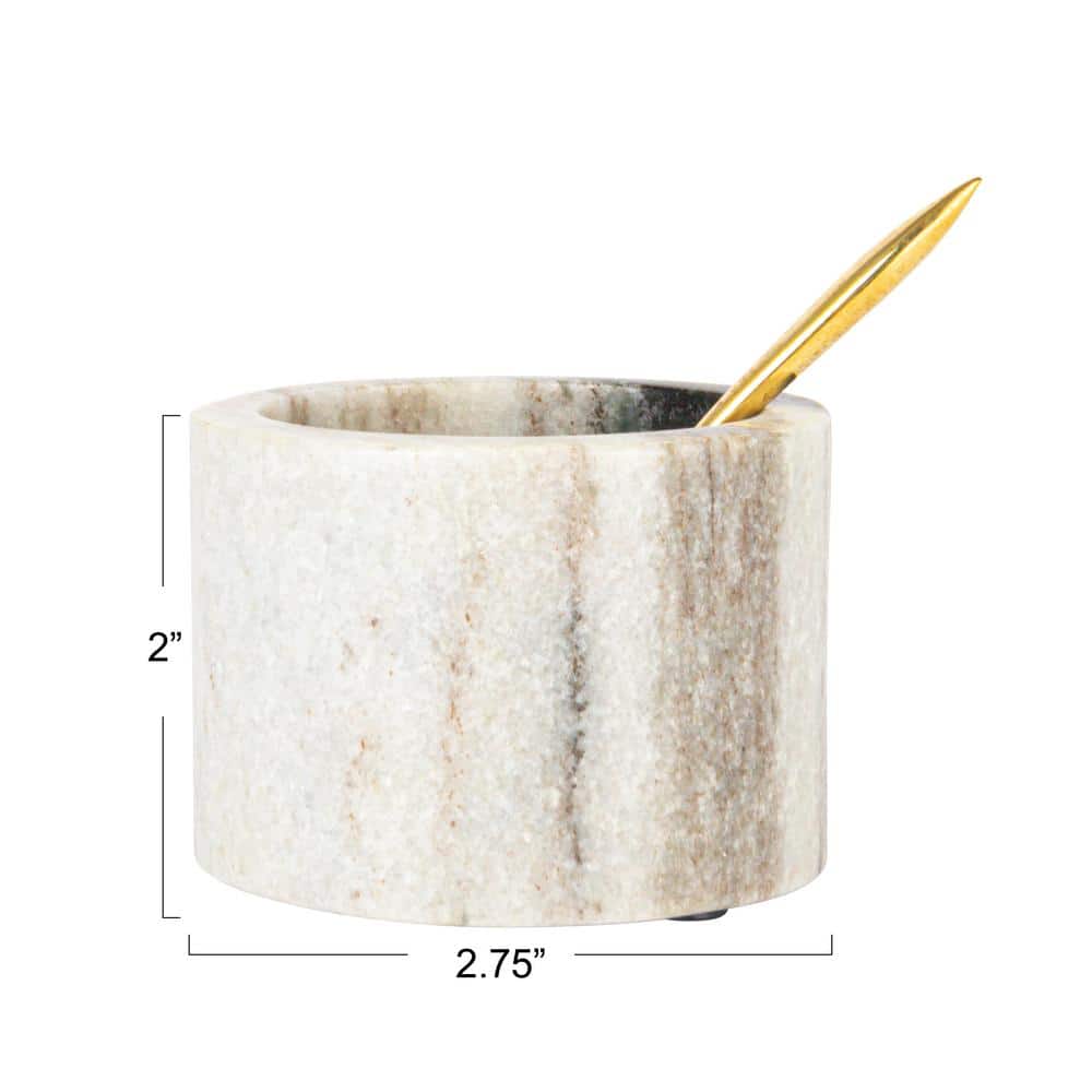 Black and White Marble Salt Cellar with Brass Spoon Set