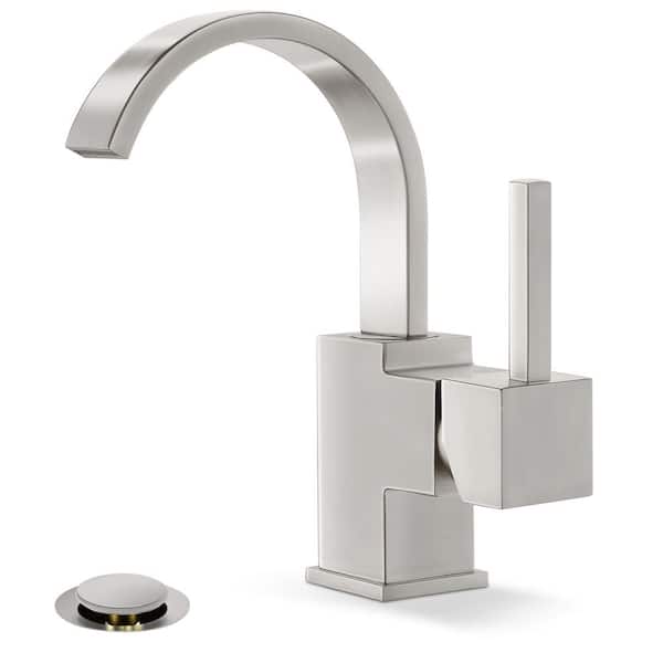 Phiestina Single Hole Bathroom Sink Faucet, Waterfall RV Bathroom Faucet Fits 1-Hole or 3-Hole in Brushed Nickel