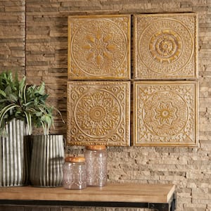 Metal Gold Scroll Wall Decor with Embossed Details (Set of 4)
