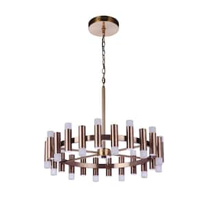 Simple Lux 24-Light Dimmable Integrated LED Satin Brass Finish Transitional Chandelier for Kitchen/Dining/Foyer