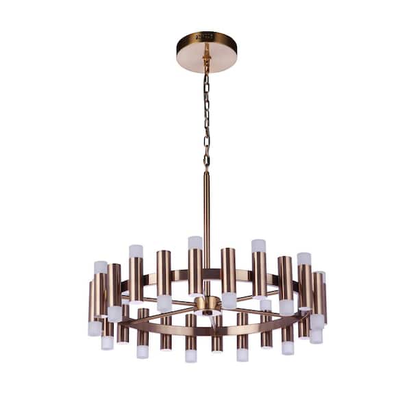 CRAFTMADE Simple Lux 24-Light Dimmable Integrated LED Satin Brass Finish Transitional Chandelier for Kitchen/Dining/Foyer