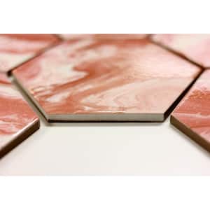Selleny Hex Salmon 5.5 in. x 6.3 in. Glossy and Matte Mix Porcelain Artistic Glaze Floor Wall Tile (4.73 sq. ft./Case)
