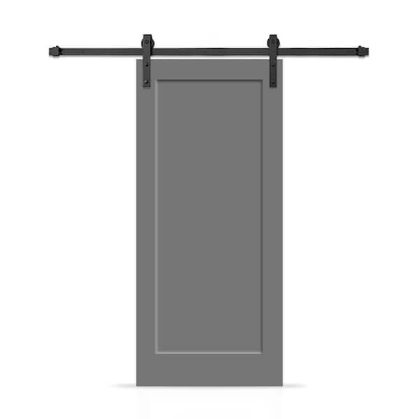 CALHOME 30 in. x 84 in. 1-Panel Shaker Hollow Core Light Gray Painted Composite Interior Sliding Barn Door with Hardware Kit