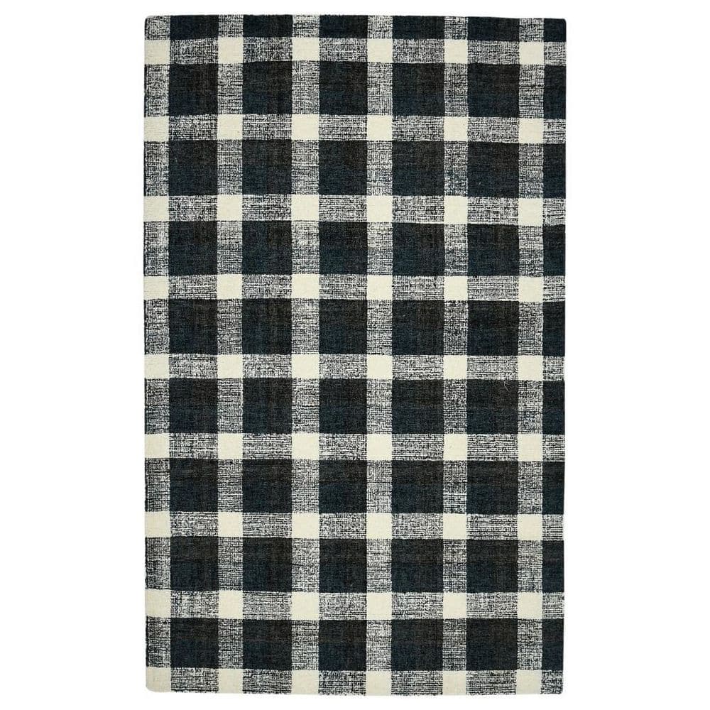 9' X 13' Charcoal And Ivory Wool Plaid Hand Tufted Area Rug price history on PriceWatchPro