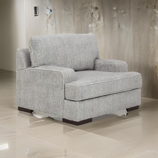 Benjara Gray and Black Polyester Arm Chair with Oversized Reversible Cushion