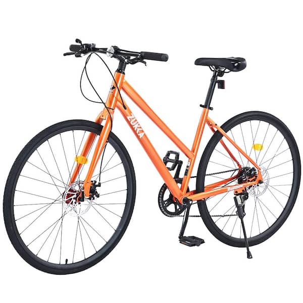 Zeus & Ruta 26 in. Road Bike with 7 Speed Disc Brakes and Carbon Steel Frame for Men and Women's in Orange