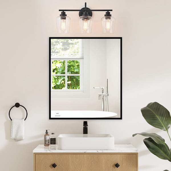 22.25 in. 3-Light Painted Black Vanity Light with Clear Glass Shade